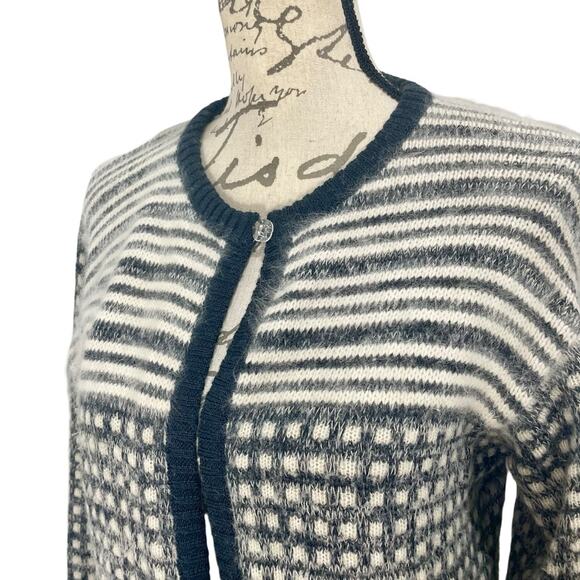 Vintage 1980s Cream & Gray Handmade Knit Open Cardigan Size Medium Geometric - Picture 6 of 13